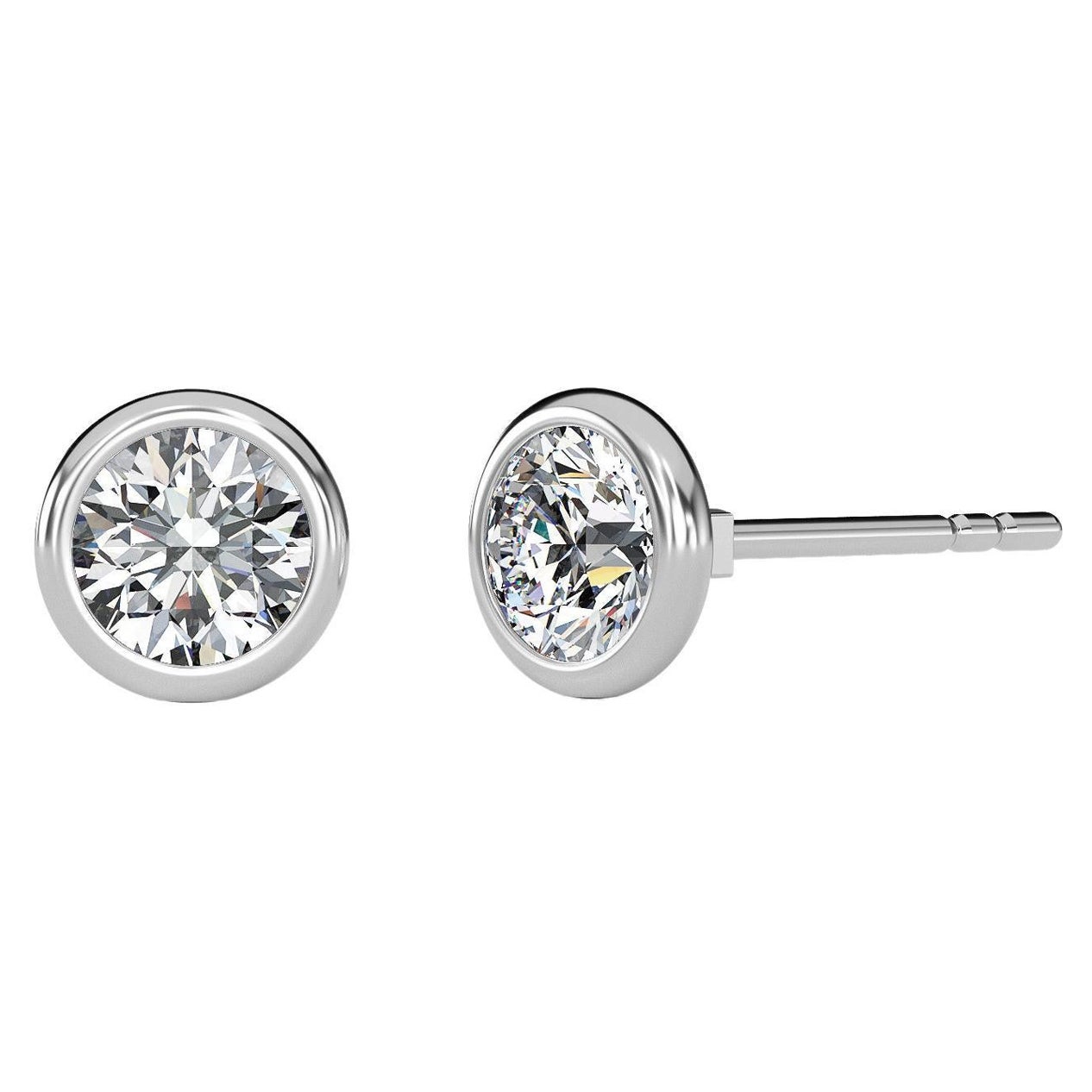 0.20 Carat TW Natural Diamond 14k Gold Bezel Setting Stud Earring For Sale