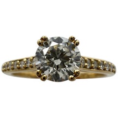 Fine Natural Round Cut White Diamond 18k Yellow Gold Solitaire Accent Ring