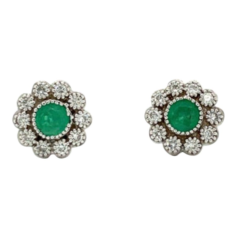 Emerald and Diamond Flower Earrings For Sale