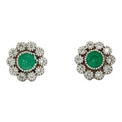 Vintage Emerald and Diamond Flower Earrings