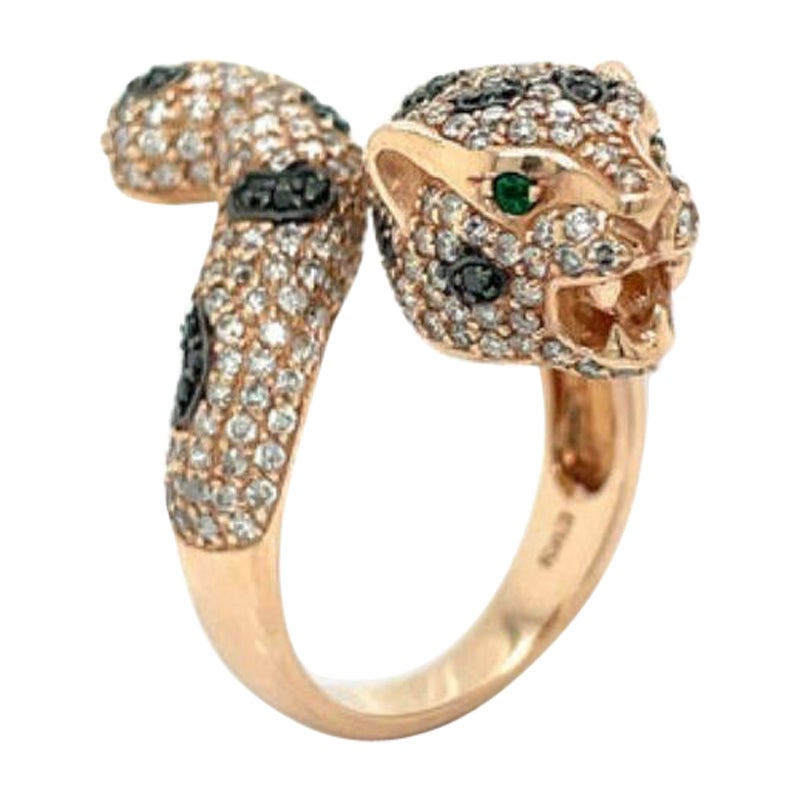 Panther Effy 14K Rose Gold, 1.75 CTW Diamond and Emerald Panther Ring  For Sale