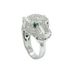 Effy 2.45 ctw, 14K White Gold, Diamond, and Emerald Panther Ring