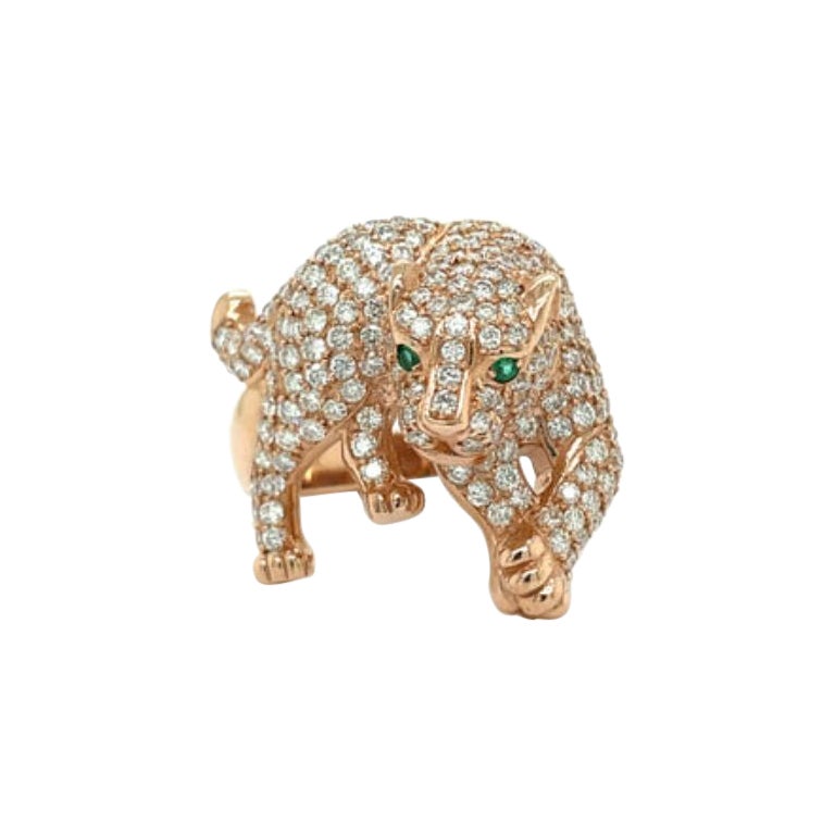 Effy 14K Rose Gold, 2.16 CTW Diamond and Emerald Panther Ring For Sale