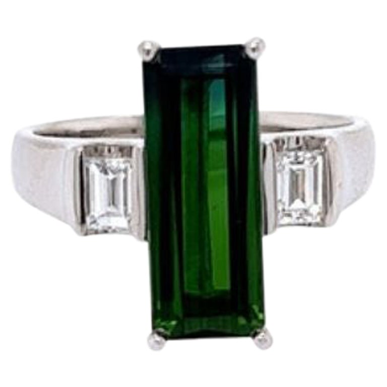 Tourmaline, Diamond and Platinum Vintage Ring For Sale