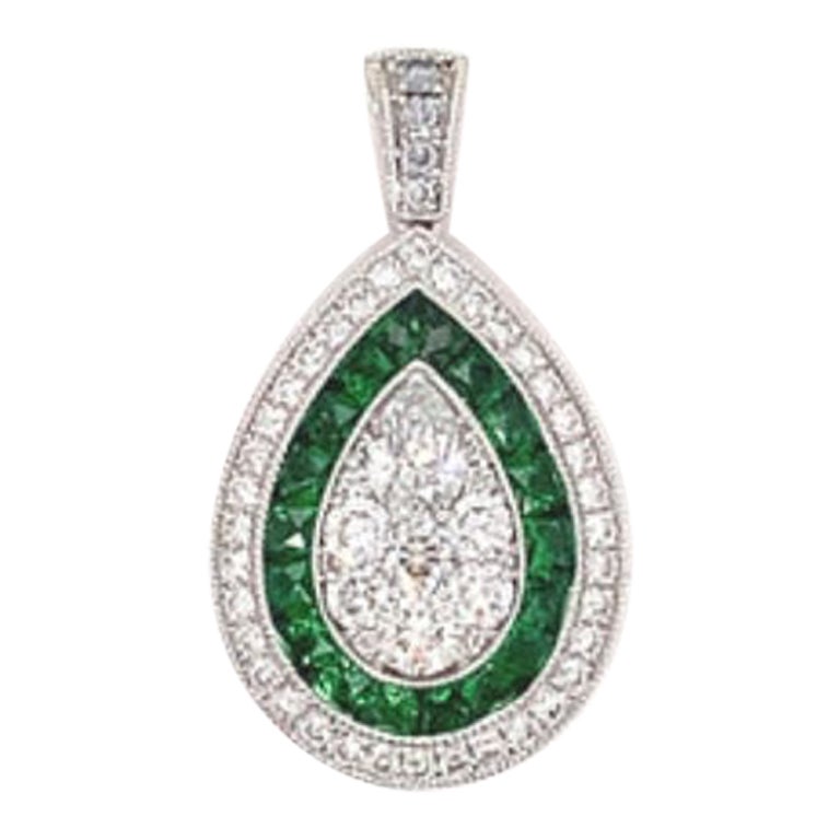 Tsavorite and Diamond Pendant in 14k White Gold