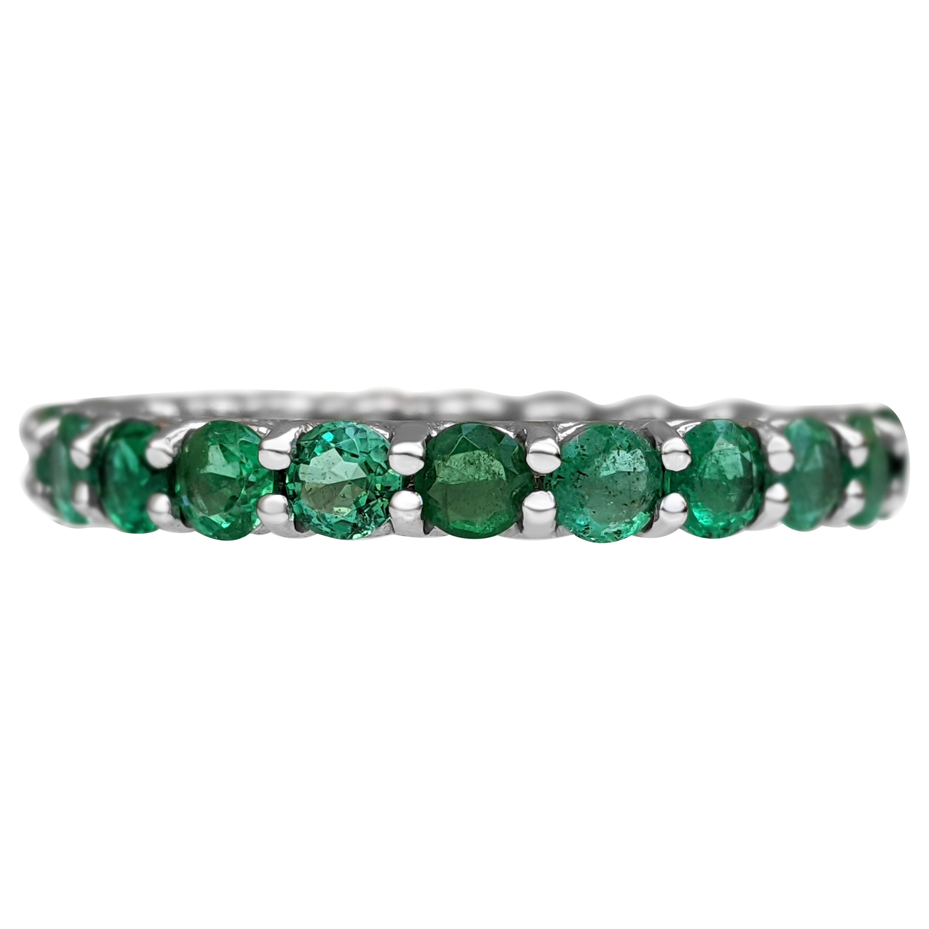 $1 NO RESERVE! - 2.32cttw Natural Emeralds Eternity Band, 14K White Gold 