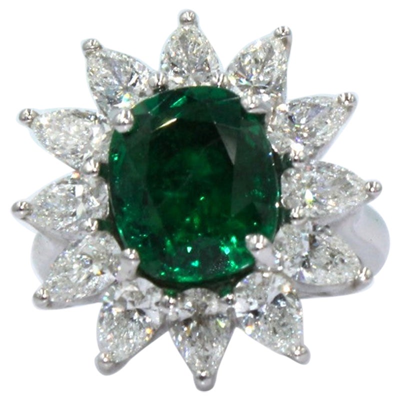 Cushion Emerald & Diamond Ring For Sale