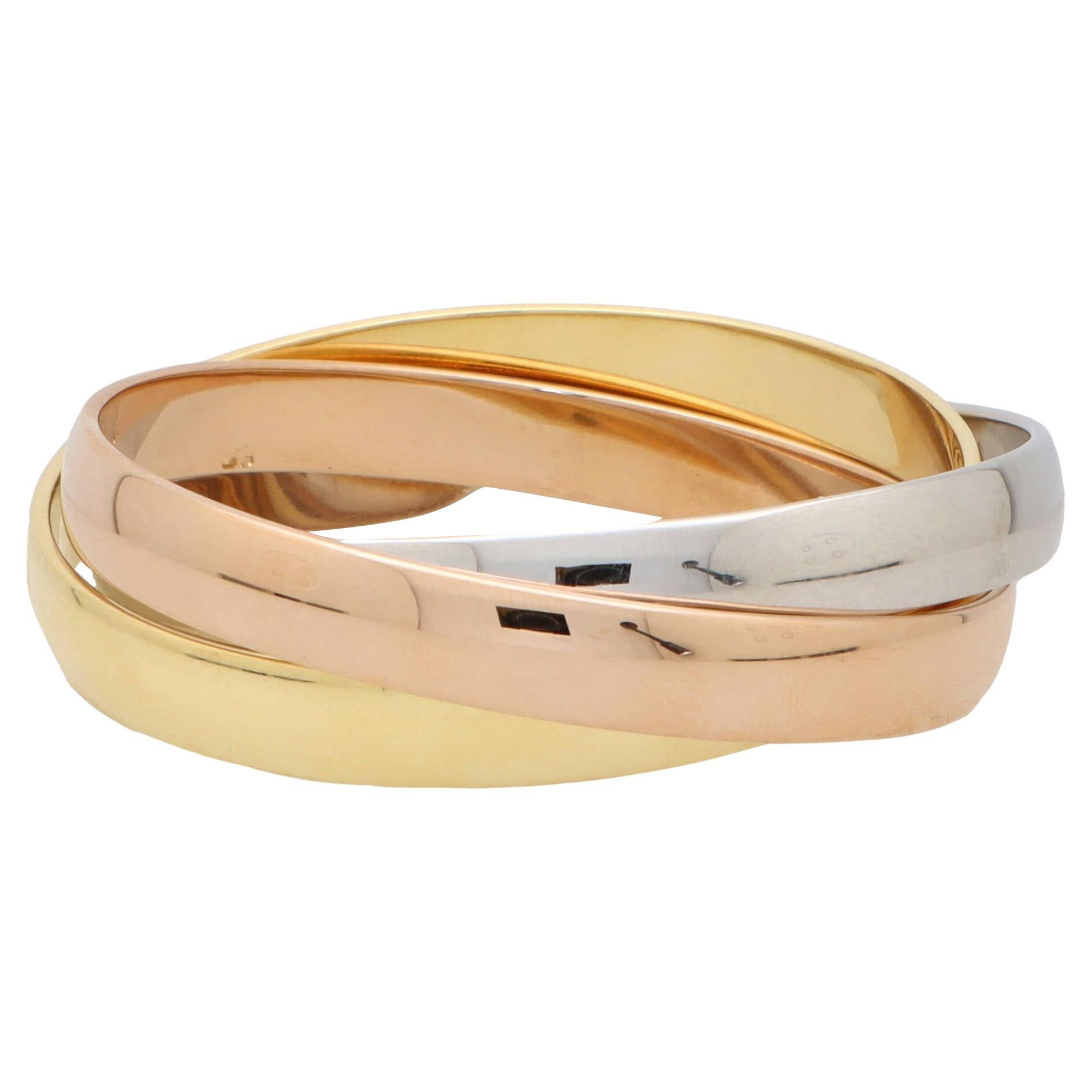 Vintage 1980s Cartier Trinity Bangle 'Large' in 18k Yellow, Rose and White Gold For Sale