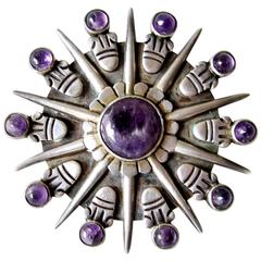 William Spratling Amethyst Sterling Silver Sunburst Brooch 4