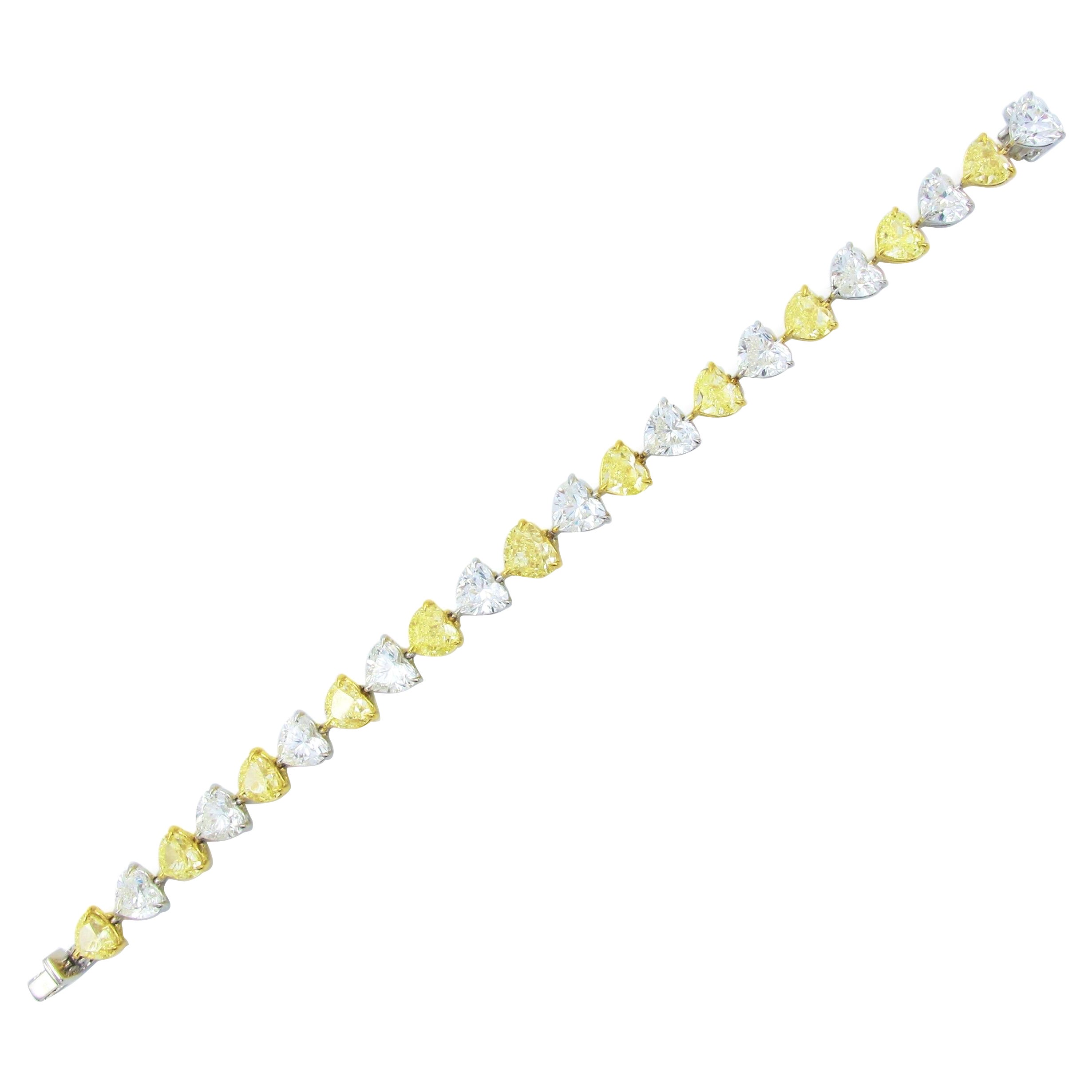 Emilio Jewelry, bracelet en diamants jaunes fantaisie en forme de cœur de 23,00 carats certifiés par l'GIA