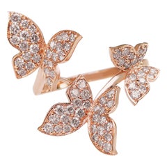 No Reserve, 1.00 Carat Fancy Light Pink Diamonds Butterfly, 14k Pink Gold Ring
