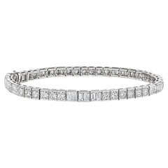 Cartier Midcentury Round Baguette Cut Diamond Platinum Line Bracelet