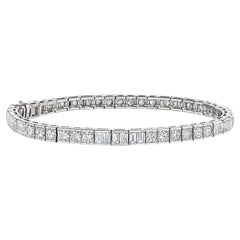 Cartier Platin-Armband mit rundem Diamanten im Baguetteschliff aus der Mitte des Jahrhunderts