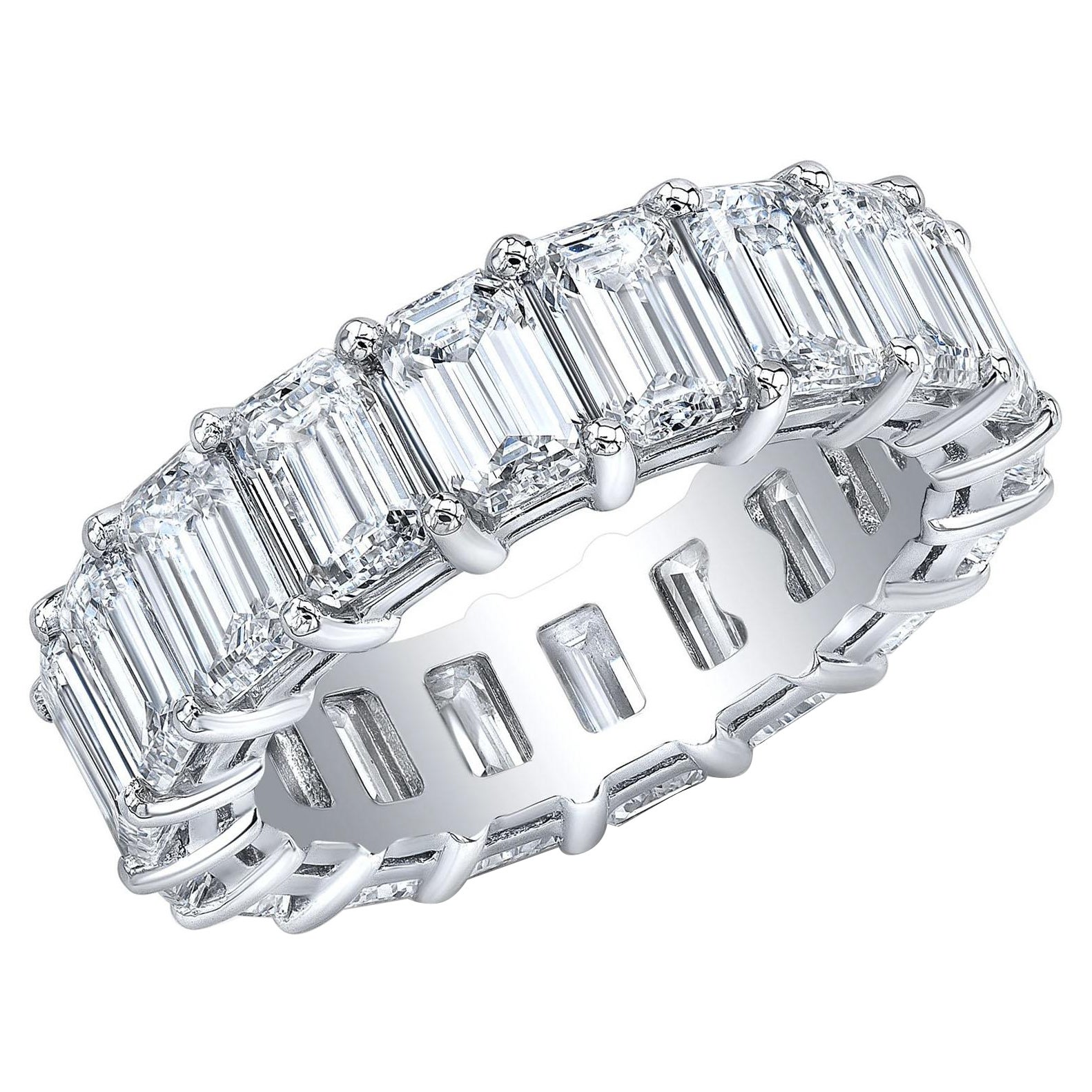 For Sale:  6.00 Carat Emerald Cut Diamond Eternity Ring Gallery Style G-H / VS1 14k Gold