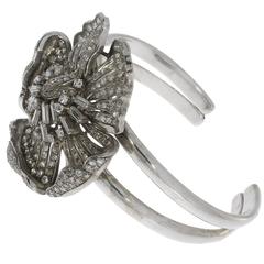 Exceptional Diamond Gold Platinum Flower Bangle Bracelet 9