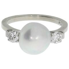 Baroque Oriental Pearl Gold Ring with 2 Diamonds 7