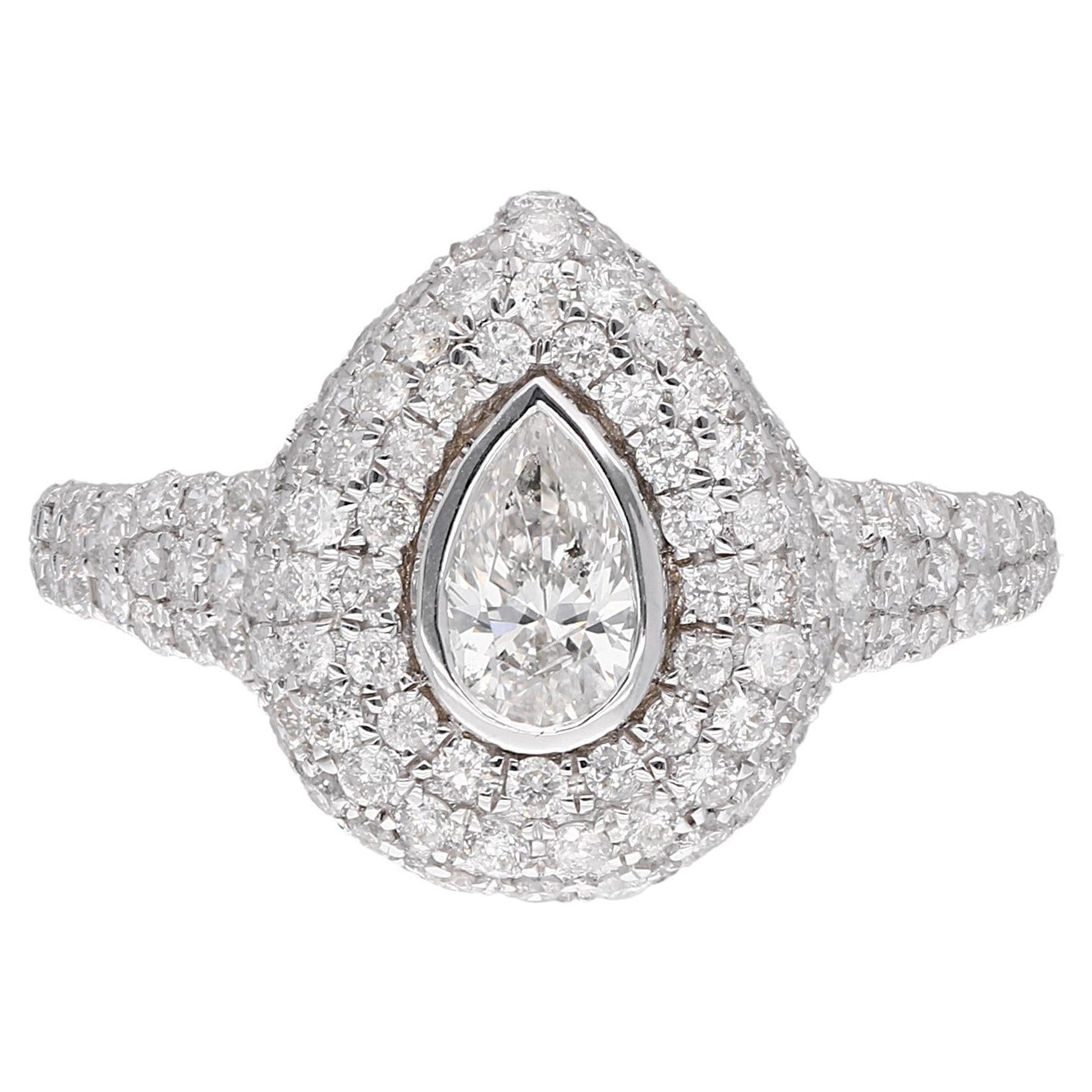 1.66 Carat Pear Diamond Studded Ring 18 Karat White Gold Handmade Fine Jewelry
