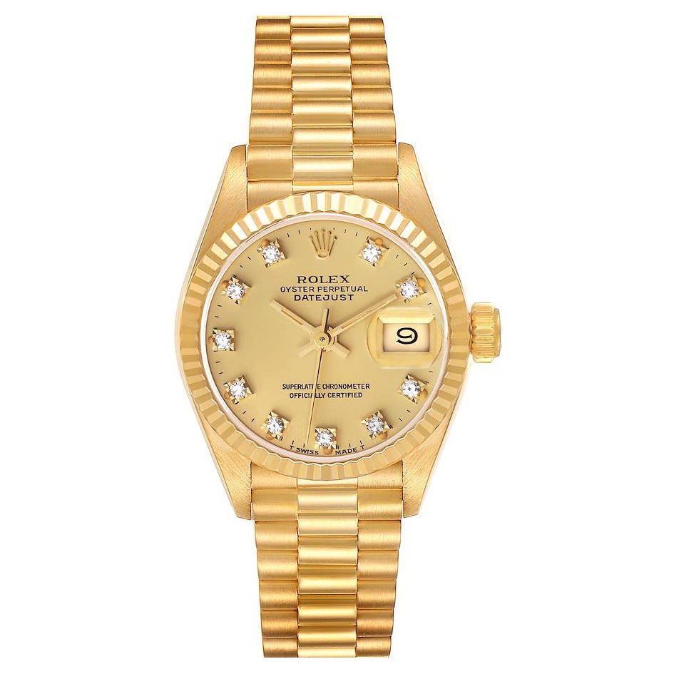 Rolex Datejust President Yellow Gold Diamond Dial Ladies Watch 69178 For Sale