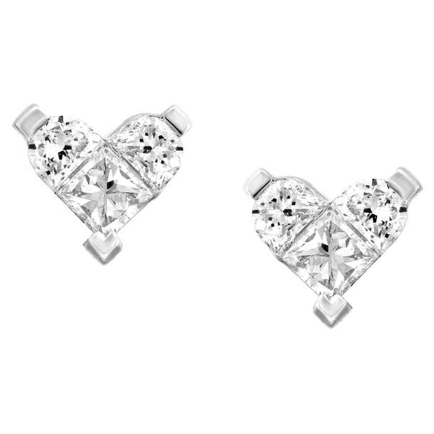 Heart Diamond White Gold Invisible Setting Earrings For Sale at 1stDibs