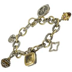 David Yurman Italian Diamond Ruby 18K Yellow Gold Link Charm Bracelet
