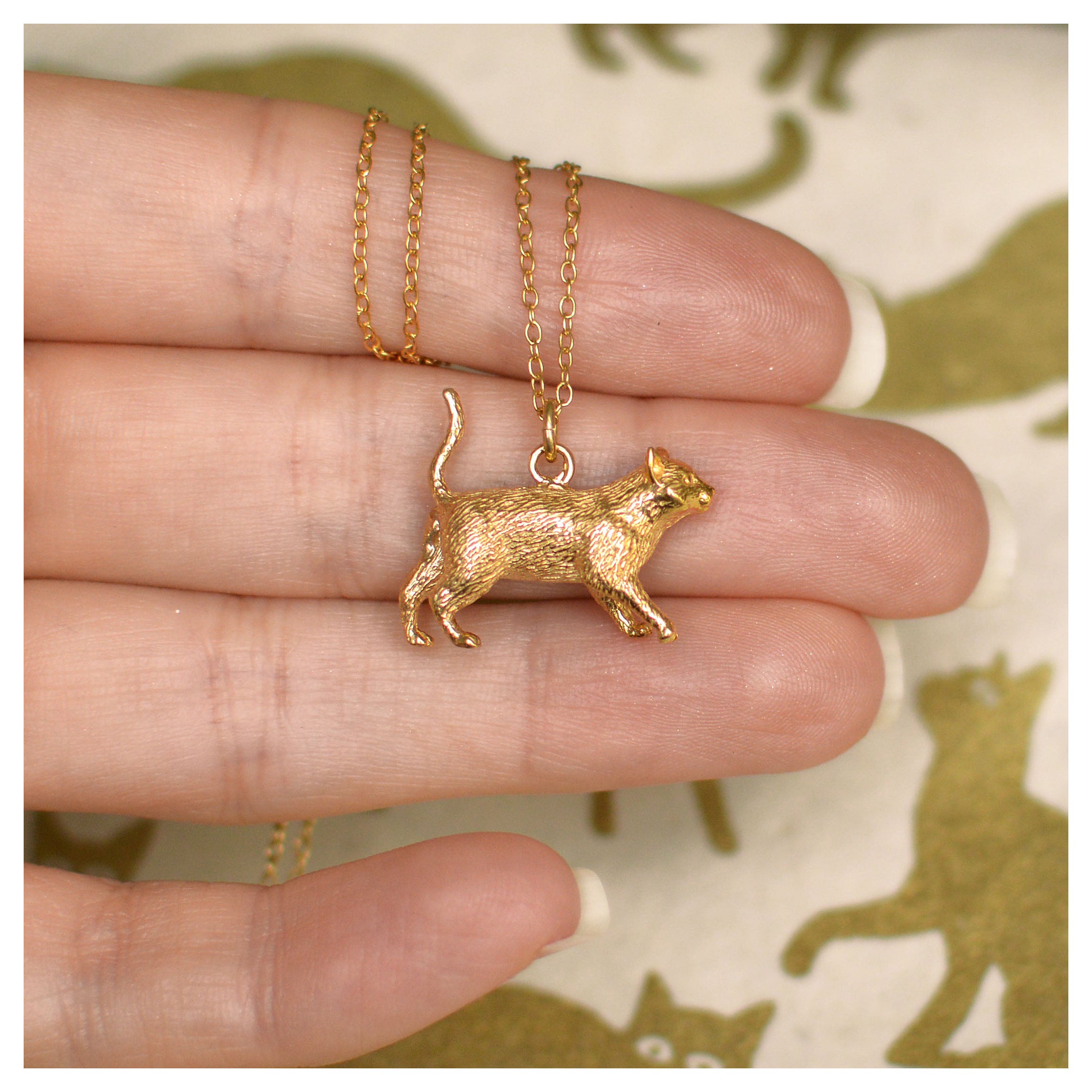 Solid 18 Carat Gold Cat Pendant By Lucy Stopes-Roe For Sale