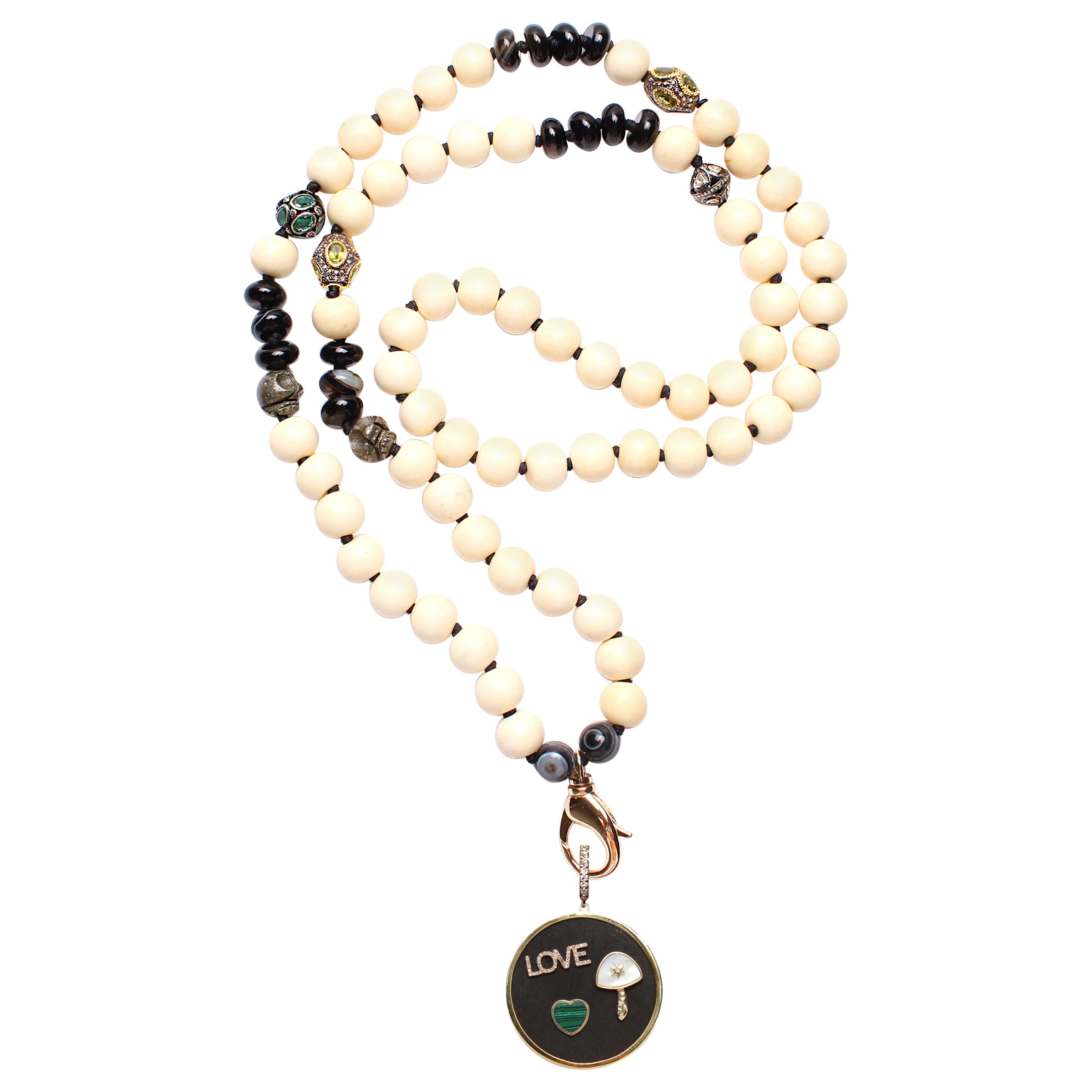 Clarissa Bronfman Love Goldmalachite Ebony Pendant Peridot Diamond Bone Necklace For Sale