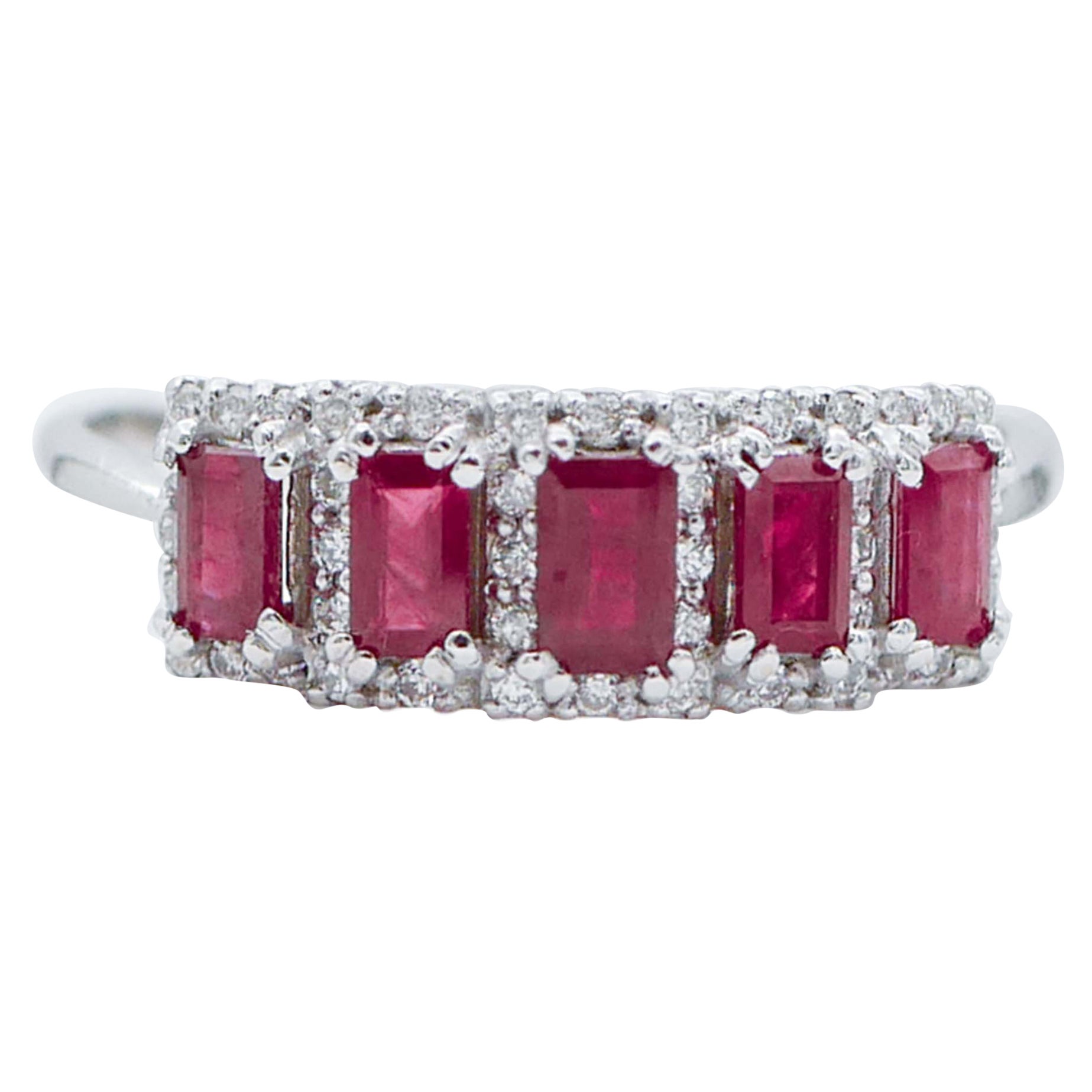 Rubies, Diamonds, 18 Karat White Gold Ring