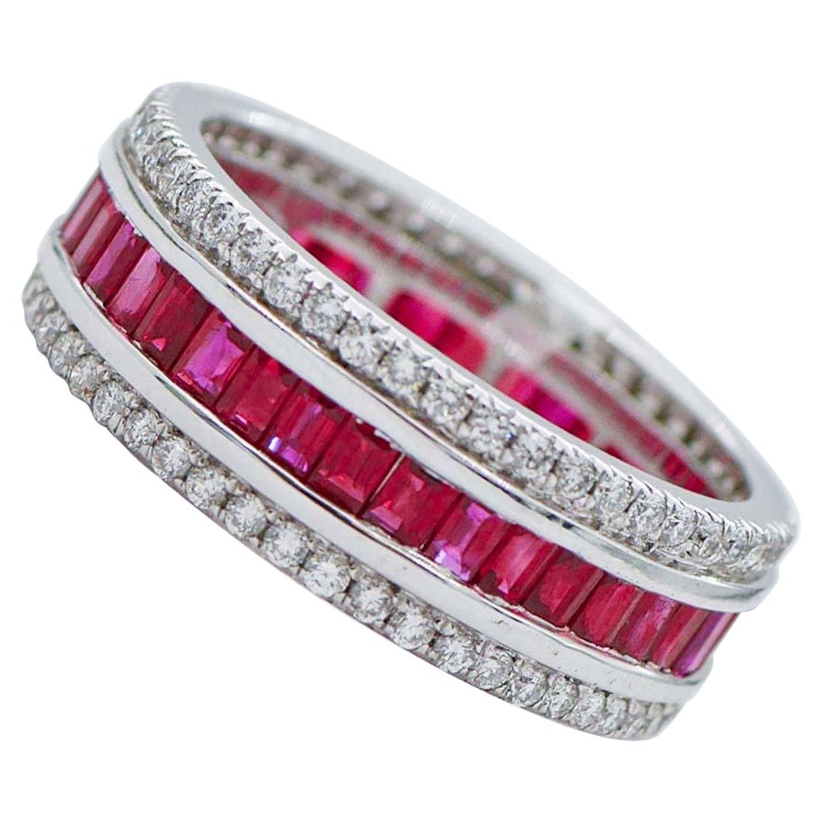 Rubies, Diamonds, 18 Karat White Gold Band Ring