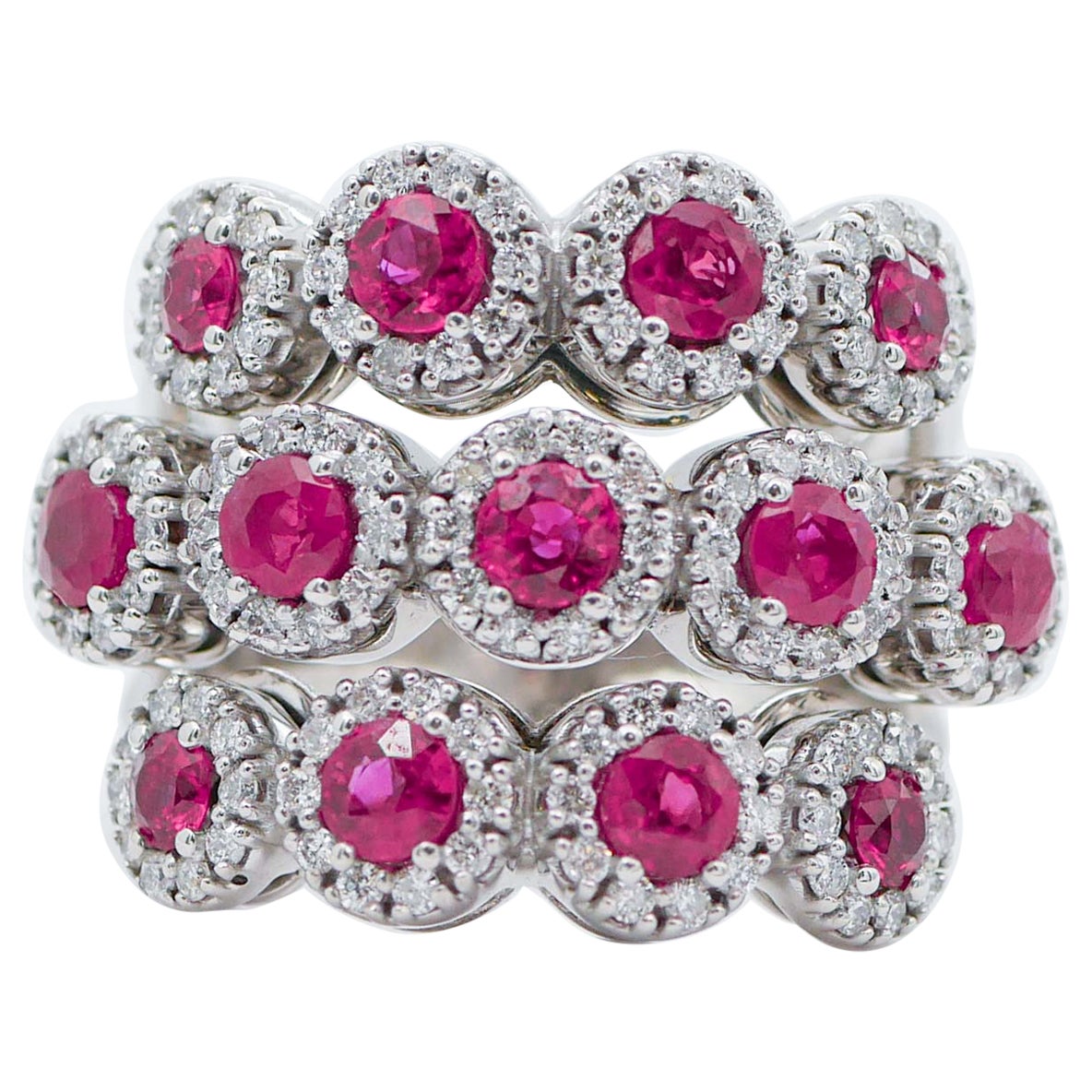 Rubies, Diamonds, 18 Karat White Gold Band Ring