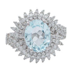 Aquamarine Colour Topaz, Diamonds, 18 Karat White Gold Modern Ring