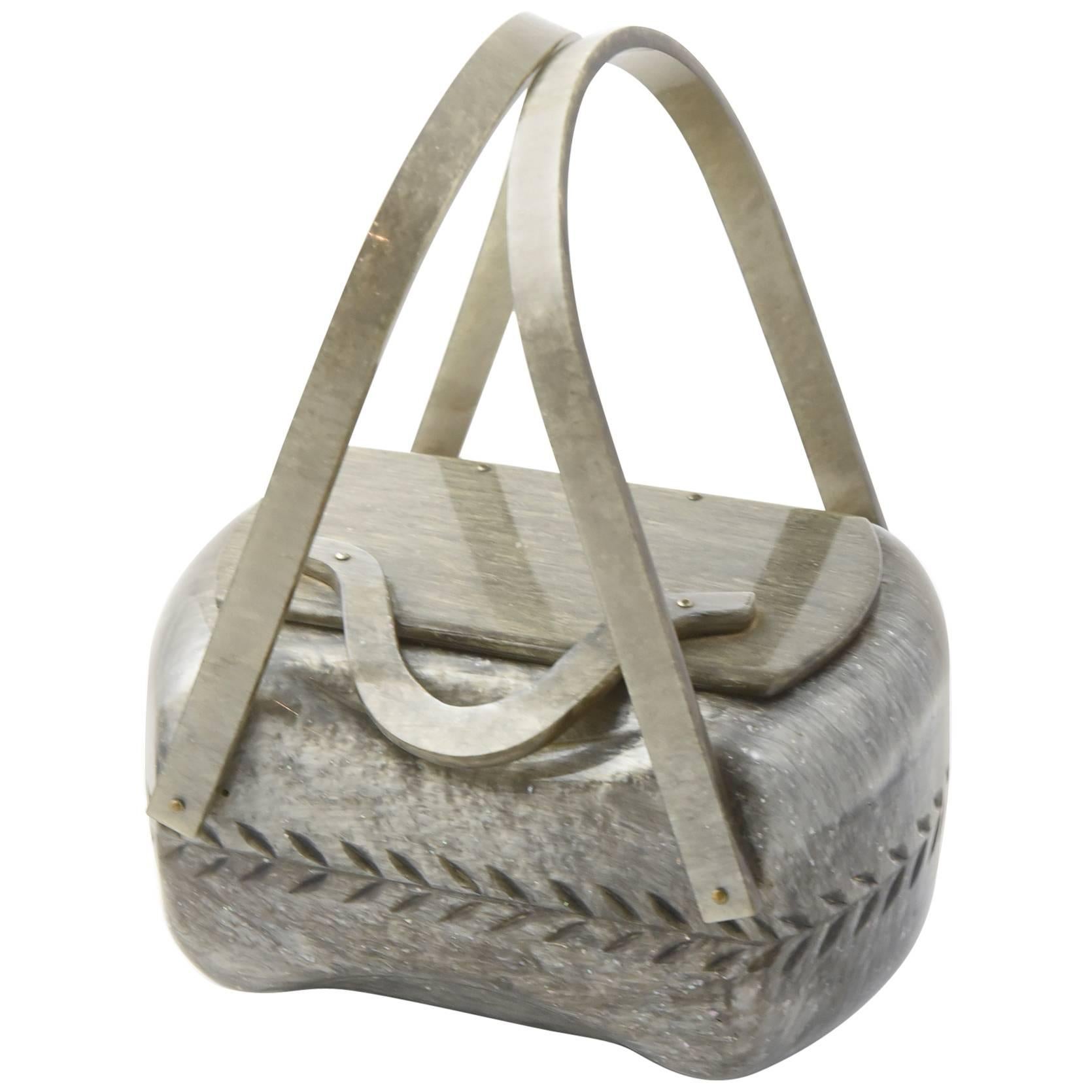 Llewellyn Pearlized Grey Lucite Handbag