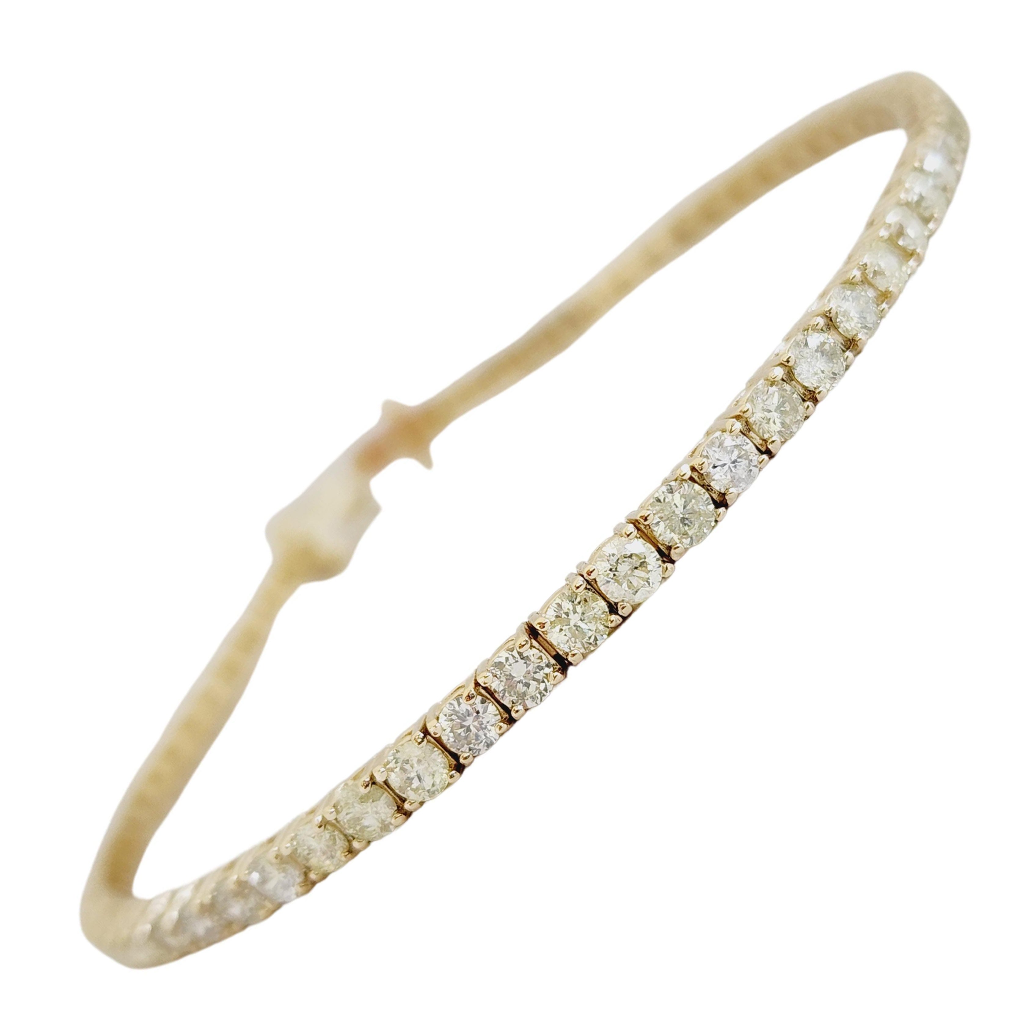 4.42 Carat Tennis Bracelet Round Brilliant Natural Diamond 14 Karat Yellow Gold