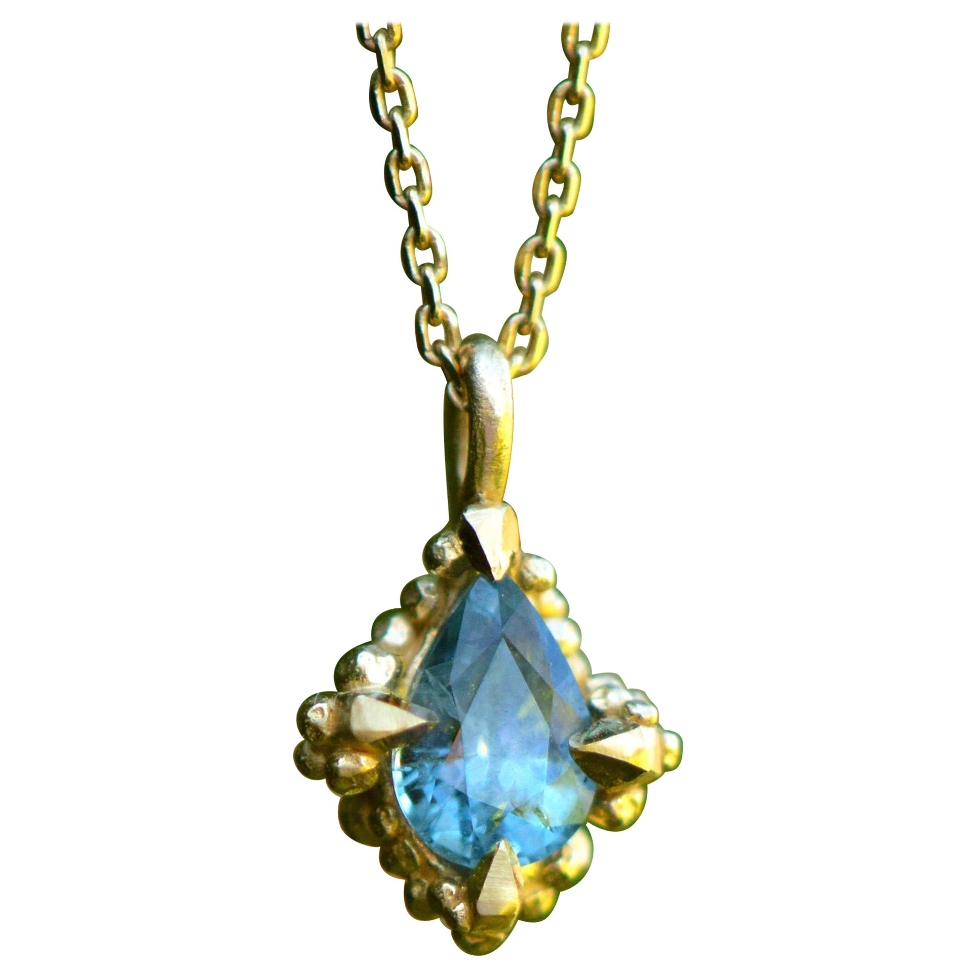 Solid 18 Carat Gold Sunken Treasure Sapphire Pendant by Lucy Stopes-Roe For Sale