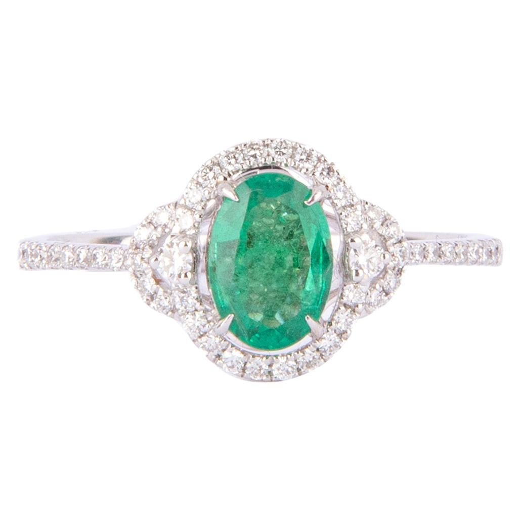 Crivelli White Gold, Emerald and Diamonds Ring For Sale