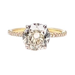 One GIA 2.03 Carats Old European Cut Diamond 18k Yellow Gold Pave Ring