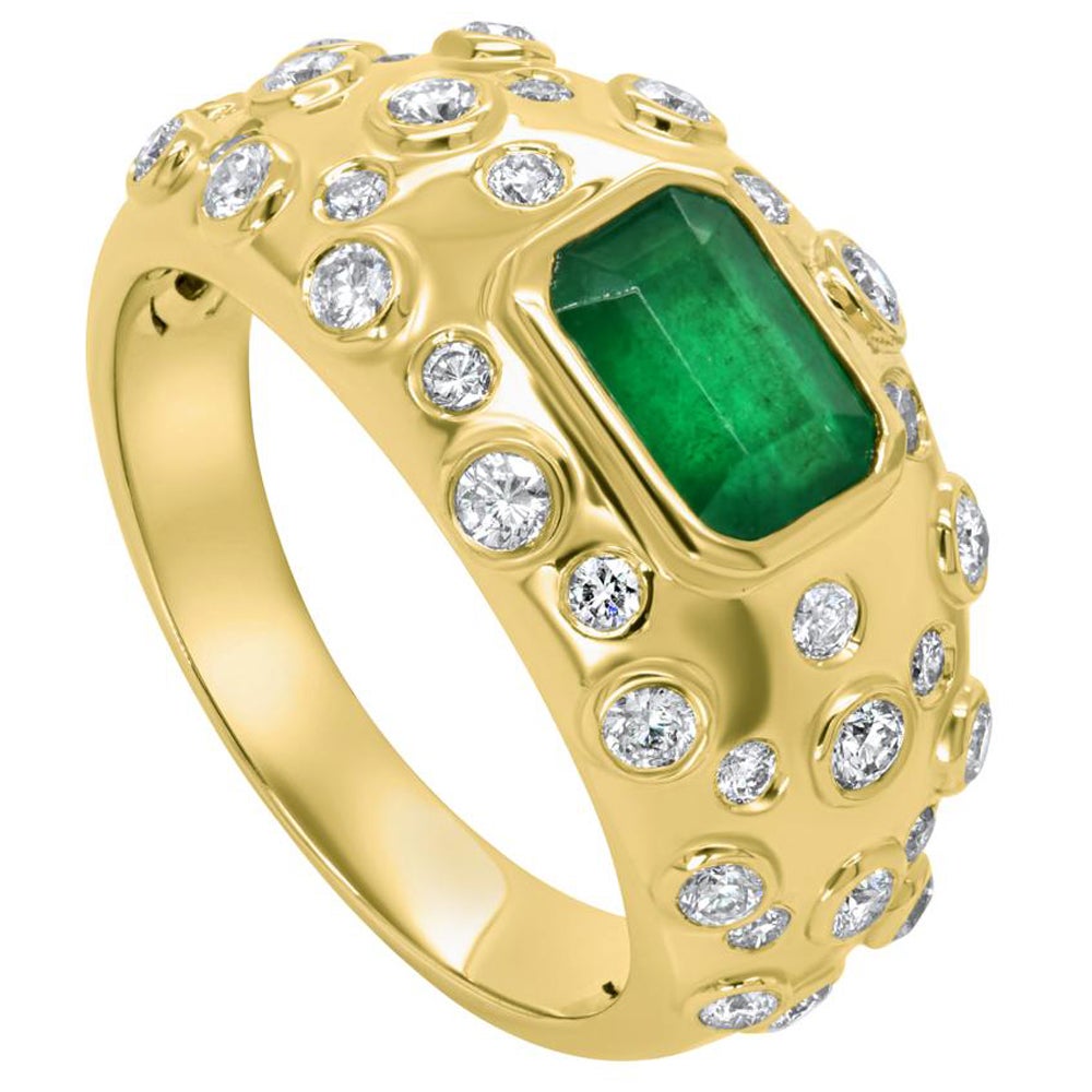 Jay Feder 14k Yellow Gold Green Emerald Diamond Ring For Sale