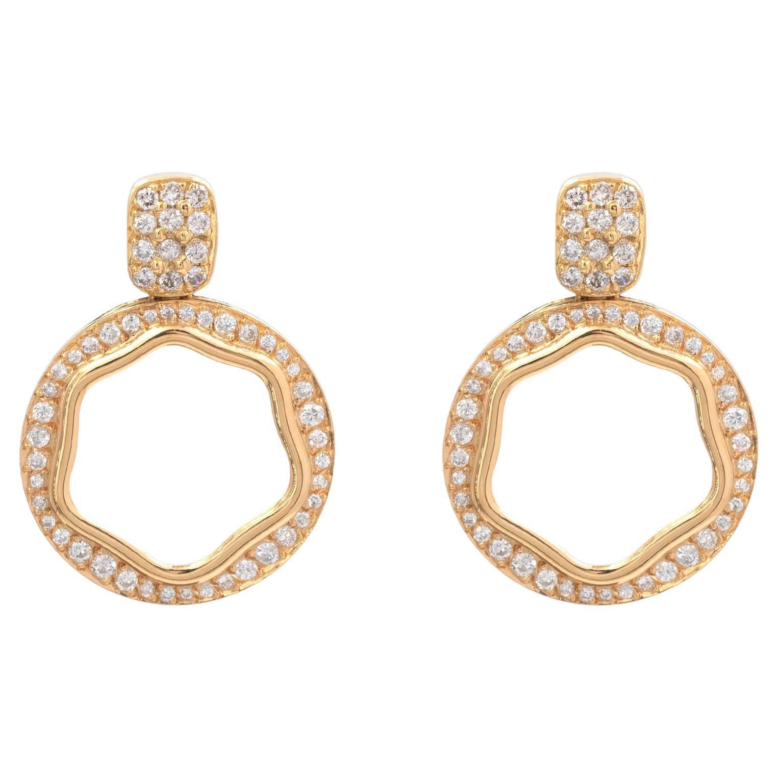 18 Karat Gold and Diamond Circle Earrings For Sale