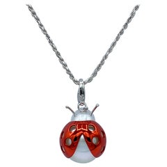 Antique Ladybird/Bug Australian Pearl Red White 18 Karat Gold Pendant/Necklace or Charm