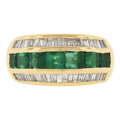 18k Gold 2.40ctw Square Step Cut Emerald W/ Diamond Wide Statement Band Ring
