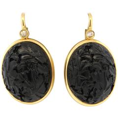 Pomellato Victoria Rose Cut Diamond Carved Jet Earrings 9