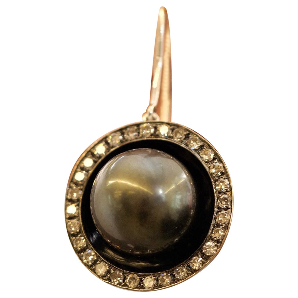 Tahitian Pearl, Diamond, White Gold Dangle Earrings, in Stock For Sale 1