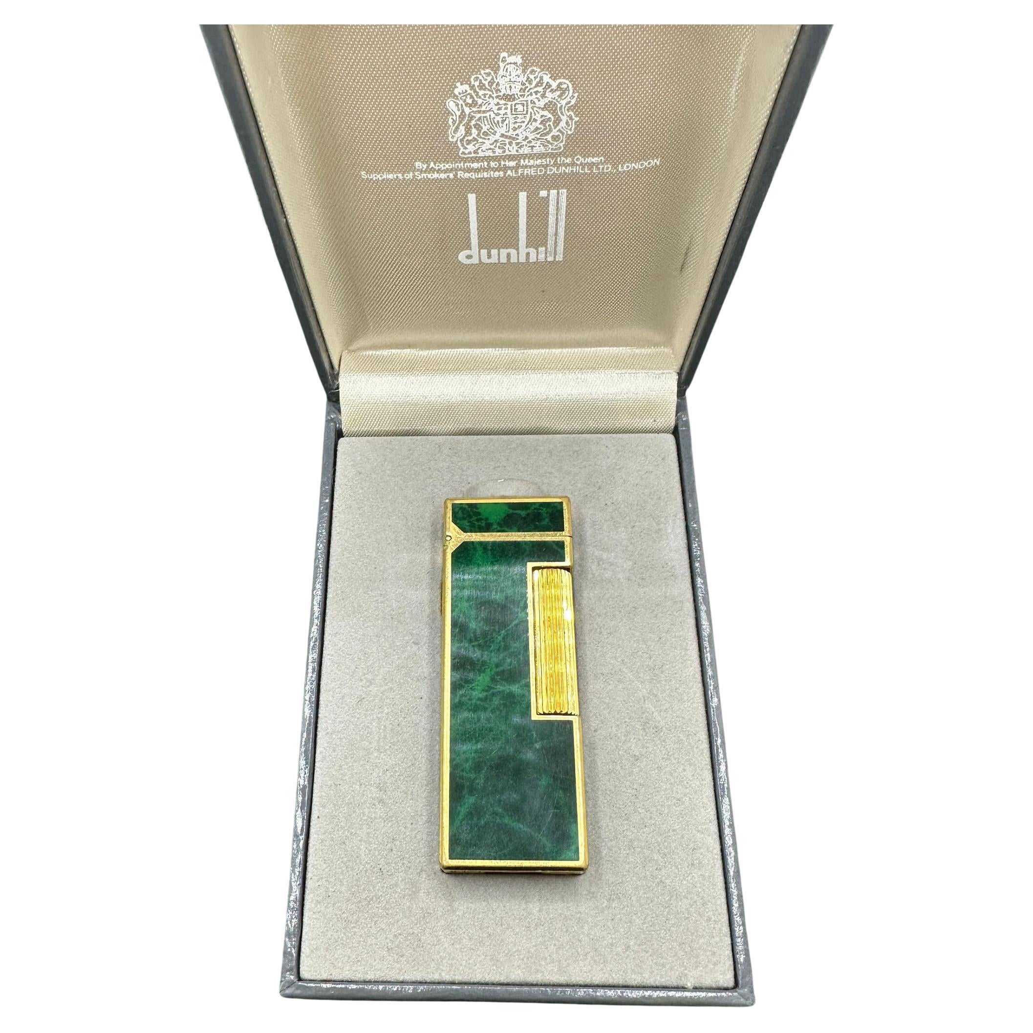 Vintage Dunhill Rare Green Marble Lacquer & Gold Plated Roller Lighter