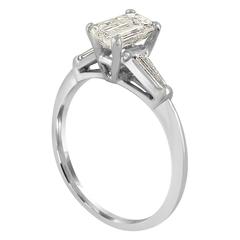 1.02 Carat Emerald Cut Diamond set with Baguettes in White Gold Mounting