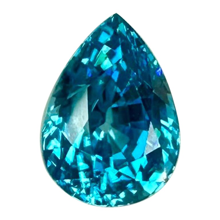 9.23 Carat Pear Shape Caribbean Blue Zircon Loose Gemstone For Sale