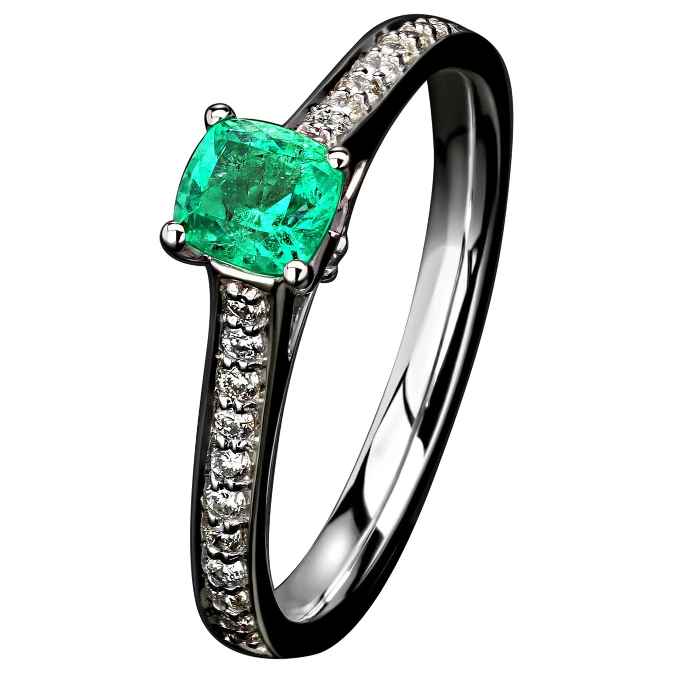 Emerald Diamonds White Gold Ring Green Natural Gem Unisex Engagement For Sale