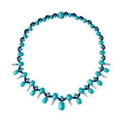 Goldhalskette aus Gold mit Türkis und Diamant und Emaille