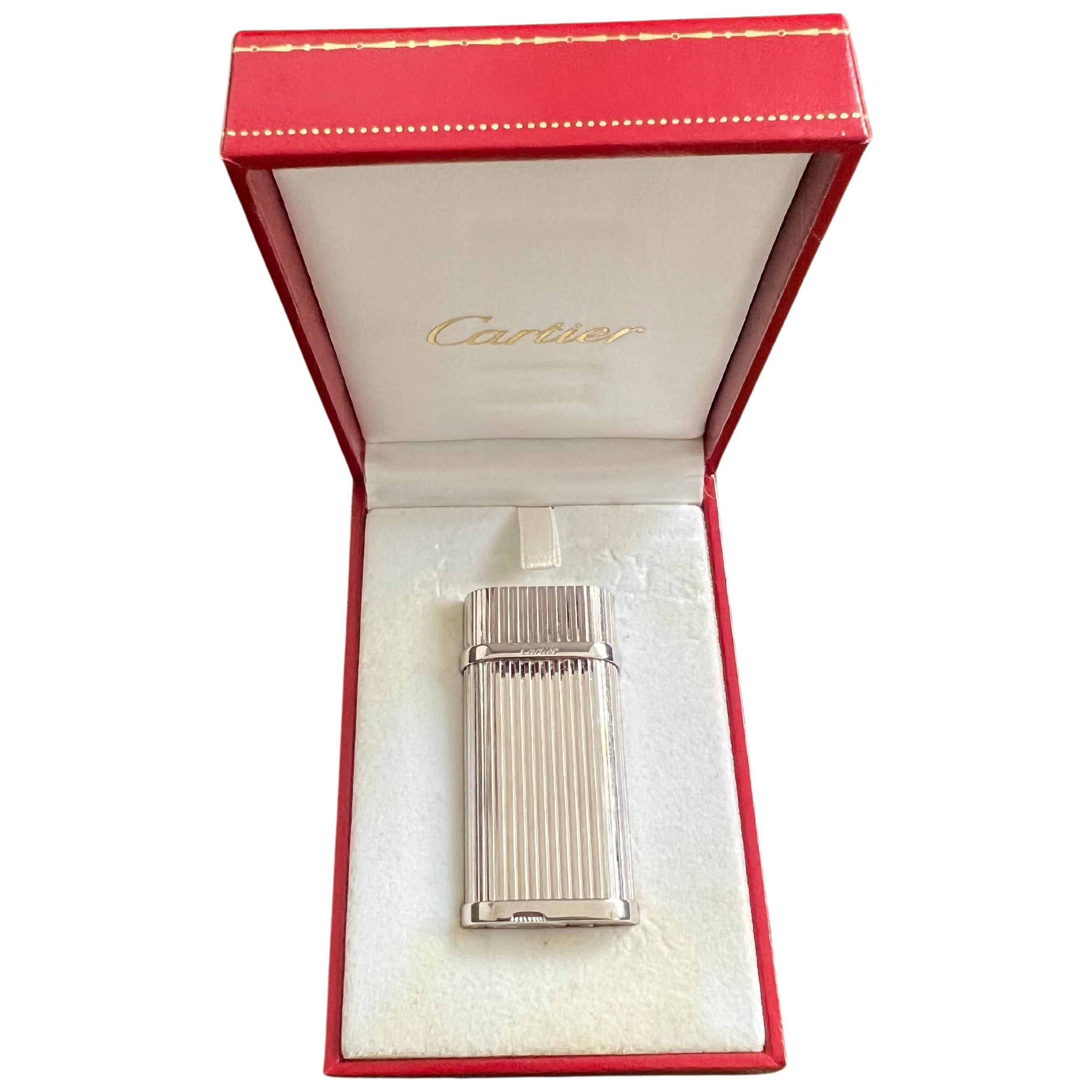 Le Must De Cartier Retro 80s Vintage Polished Silver & Platinum Lighter