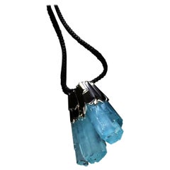 Large Aquamarine Crystal Silver Pendant March birthstone raw crystal collectable