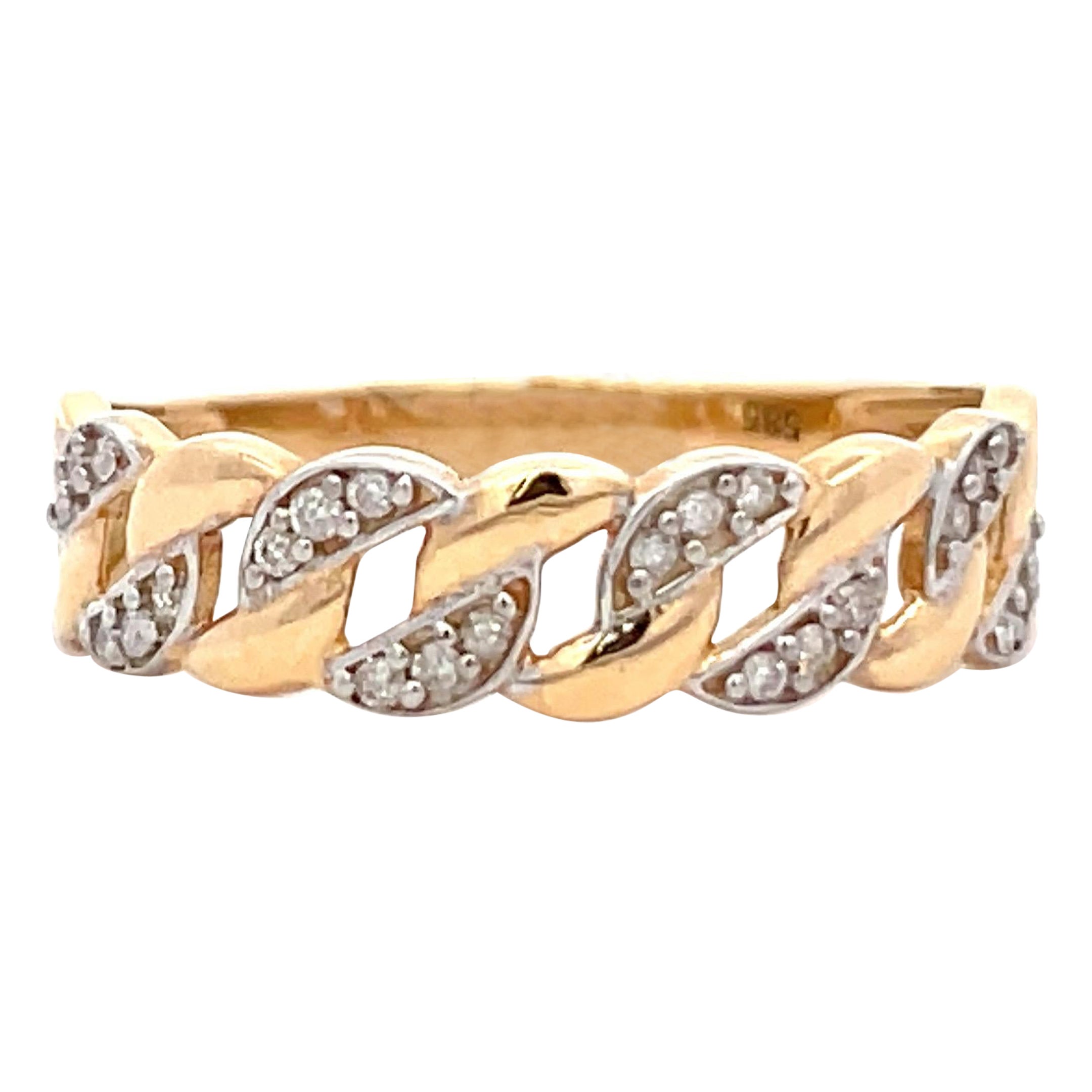 Diamond Cuban Link Ring 0.10 Carats 14 Karat Yellow Gold