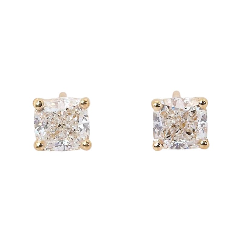 Gorgeous 18k Yellow Gold Stud Earrings with 1.42 Carat Natural Diamonds AIG Cert